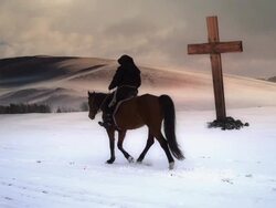lonely monk passing a cross Stock Footage