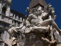 Fountain of the Rivers by Bernini in Navona Square, Rome Stock Footage