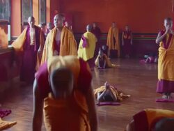 WS Young Buddhist monks praying in Kopan Monastery / Kathmandu, Central, Nepal Stock Footage
