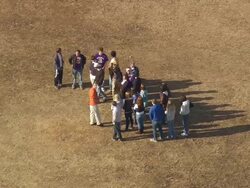 MS AERIAL Group of student on ground at clemson university / South Carolina, United States Stock Footage
