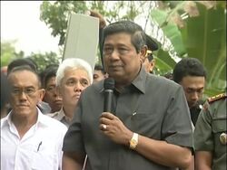 AP pix of President SBY visiting scene of landslide triggered by earthquake News Clip