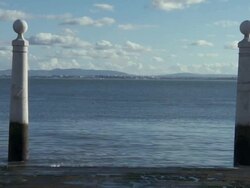 MS View of Columns Ancien landing stage of port  / Lisbon, Lisbon, Portugal Stock Footage