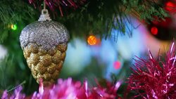 Toy and lights on the Christmas tree Stock Footage