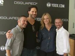 Joe Manganiello, Dean & Dan Caten at the yoox.com and DSQUARED2 Canine Couture Launch To Benefit Much Love Animal Rescue at Beverly Hills CA. (Footage by WireImage Video/GettyImages) Stock Footage