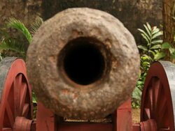 Staring down a cannon Stock Footage