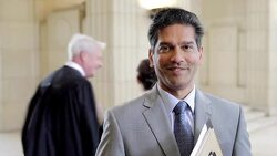 Lawyer smiling at courthouse Stock Footage