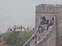 WS View of Tourists on Great Wall at Badaling / Beijing, China Stock Footage