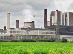 CRANE  UP: Power station Stock Footage