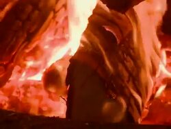 CU ZO View of burning logs / Serrig, Rhineland-Palatinate, Germany Stock Footage