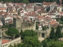 AERIAL WS Castle and Convent of the Order of Christ / Tomar, Santarem, Portugal Stock Footage