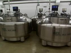 Slow pan of cryogenic storage tanks. Stock Footage