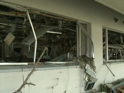Interior of destroyed Rikuzentakata city hospital, Iwate Prefecture, Japan on 2nd April 2011; 3 weeks after the tsunami following the Tohuku earthquake of March 2011. Stock Footage