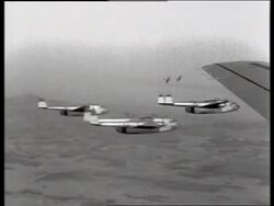 B/W 1950's air-to-air of military airplanes flying / C119 "Boxcar" / Korea / NO SOUND Stock Footage