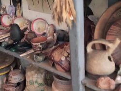 MS PAN TD Shot of various potteries / South Of Peru, Nazca, Peru Stock Footage