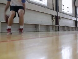 MS young man playing basketball and practicing inside  gymnasium  / Minneapolis, Minnesota, United States  Stock Footage