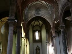 Santa Maria della Catena church, interior view of the nave with the Renaissance columns, Palermo, Sicily. Stock Footage