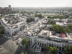 TL, WS, HA Aerial daytime view of Connaught Place / Delhi, India Stock Footage