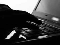 Typing fingers push white notebook Silhouette Stock Footage