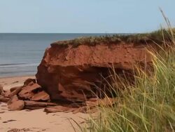 PEI Island Red Sand Cliffs with view of Ocean Stock Footage