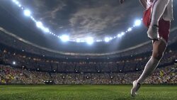 Game moment during soccer game on professional stadium Stock Footage