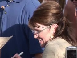 September 21, 2008 CU Republican vice presidential candidate Sarah Palin shaking hands and signing autographs/ Florida Stock Footage