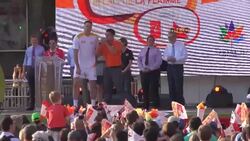 Toronto PanAm Games: Torch relay celebration in Nathan Phillips Square Stock Footage