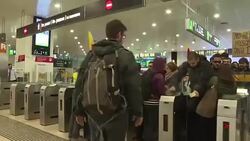 CLEAN : Students occupy train tracks in Barcelona's Sants station News Clip