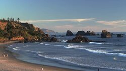 Indian Point volcanic rocks at sunset medium Stock Footage
