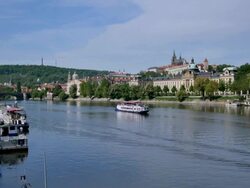 Vltava River and Castle District, Prague Stock Footage