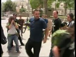 Palestinians and Israeli leftist activists clashing with Jewish settlers News Clip