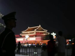 Police Guarding Tiananmen Square on Int'l Labor's day Stock Footage