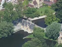 MS AERIAL ZO View of Minnewater park / Flanders, Belgium Stock Footage