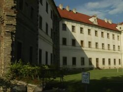 Pan left Bone church exterior Kutna hora Czech Republic Stock Footage