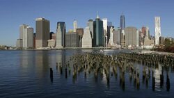 Skyscrapers of Manhattan from the Brooklyn Heights neighborhood, East river, New York, United States of America Stock Footage