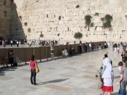 WS PAN women part of wailing wall / Jerusalem, Mechoz Jeruschalajim, Israel Stock Footage
