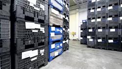 Storage room with crates Stock Footage