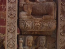 MS TU View of  Intricate wood carvings around  Buddhist temple  / Kathmandu, Central, Nepal Stock Footage