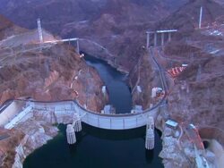 Aerial of Hoover Dam at Sunset Stock Footage
