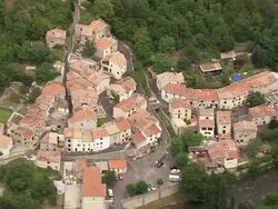 WS AERIAL Shot of town in Saint-Martin-Lys / Languedoc Roussillon, France Stock Footage