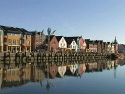 Panoramic View of a harbor. (Husum/Germany) Stock Footage