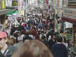 WS View of people in market / Tokyo, Tokyo-to, Japan Stock Footage