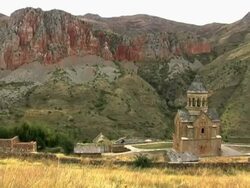 WS PAN View of Noravank monastery and gorge, Armenia / Noravank, Armenia Stock Footage