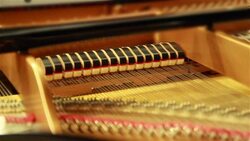 Close up shot of the inside of a Classical Piano as it is being played. Stock Footage