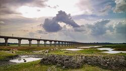 Rail bridge ' Pasak dam ' on twilight time lapse. Stock Footage