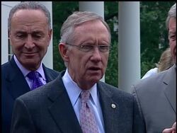 Senate Majority Leader Harry Reid talks to reporters after Democrats meet with President Barack Obama. He said the country will have comprehensive health care reform before year's end. News Clip