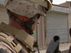 CU PAN ZI ZO Soldier investigating with rural civilian / Musa Qala, Helmand Province, Afghanistan. Stock Footage