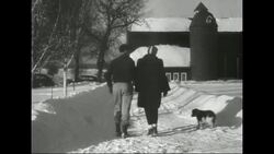 Ingrid Bergman visits Swedish farm family in Minnesota, helps them shovel hay Stock Footage
