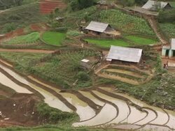 MS, HA, Vietnam, Sapa, Terraced fields and small village Stock Footage