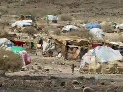 WS View of tent with little child / Djibouti Stock Footage