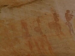 Rock painting: women, Namaqualand, South Africa Stock Footage